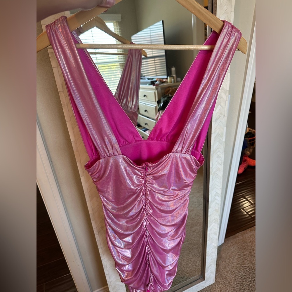 Superdown Kerrie Deep v Dress REVOLVE Pink Metallic Dress - Picture 8 of 9